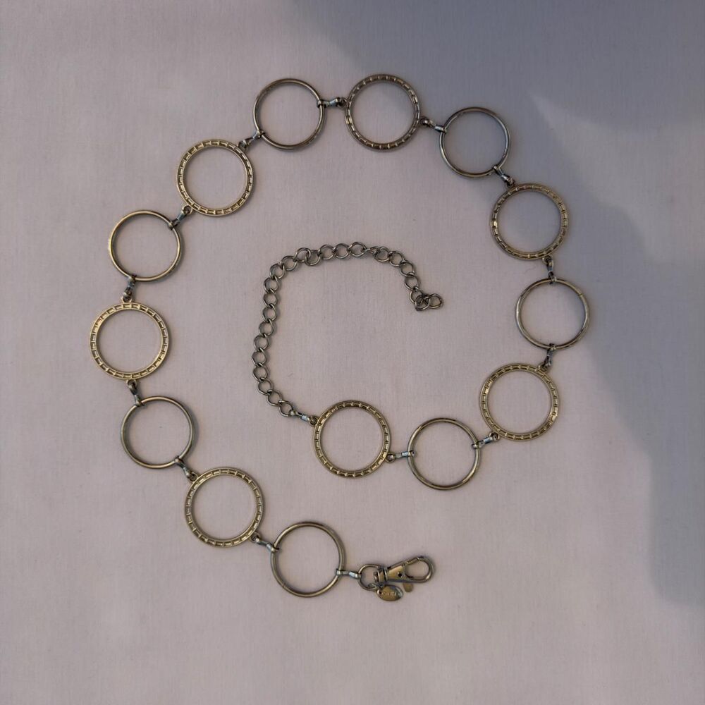Silver-Tone Circle Link Chain Belt – Y2K / Boho